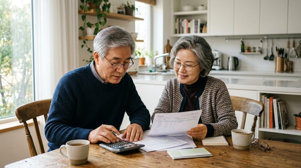 상속 재산과 채무를 검토하는 노년 부부