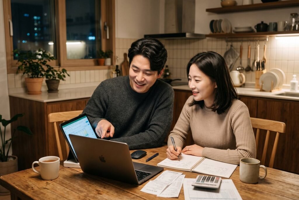 부부가 노트북으로 세금 신고 내역을 확인하는 모습