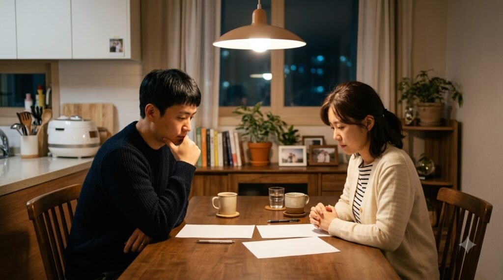 재산분할을 논의하는 부부의 모습