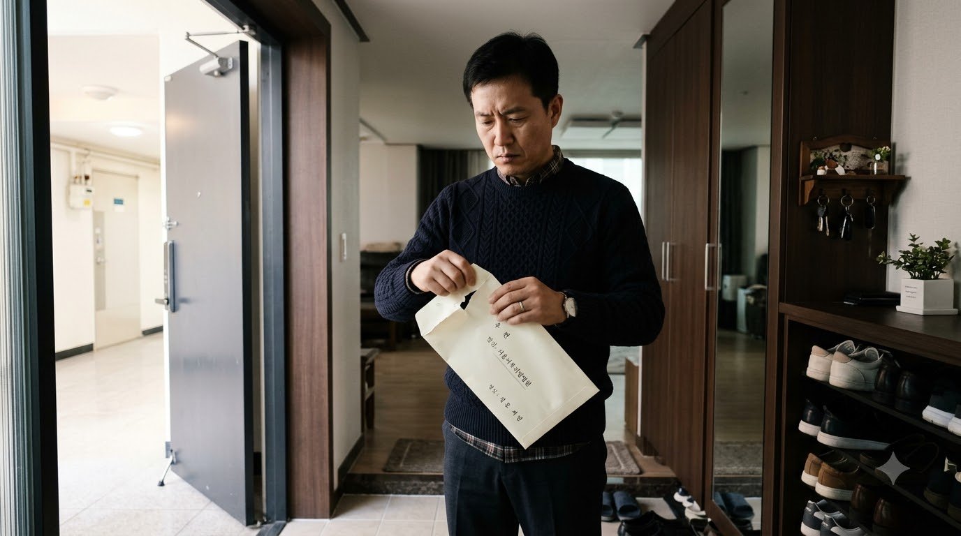 고용센터에서 온 통지서를 확인하는 모습
